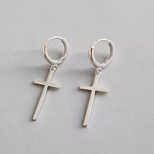 ✨Chloetina NEW 925 Sterling Silver Cross Hoop Earrings